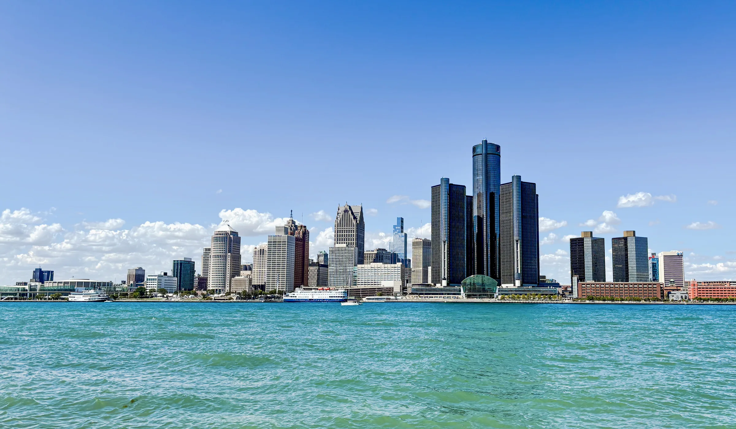 Detroit skyline viewed across the Detroit River from Windsor, Ontario